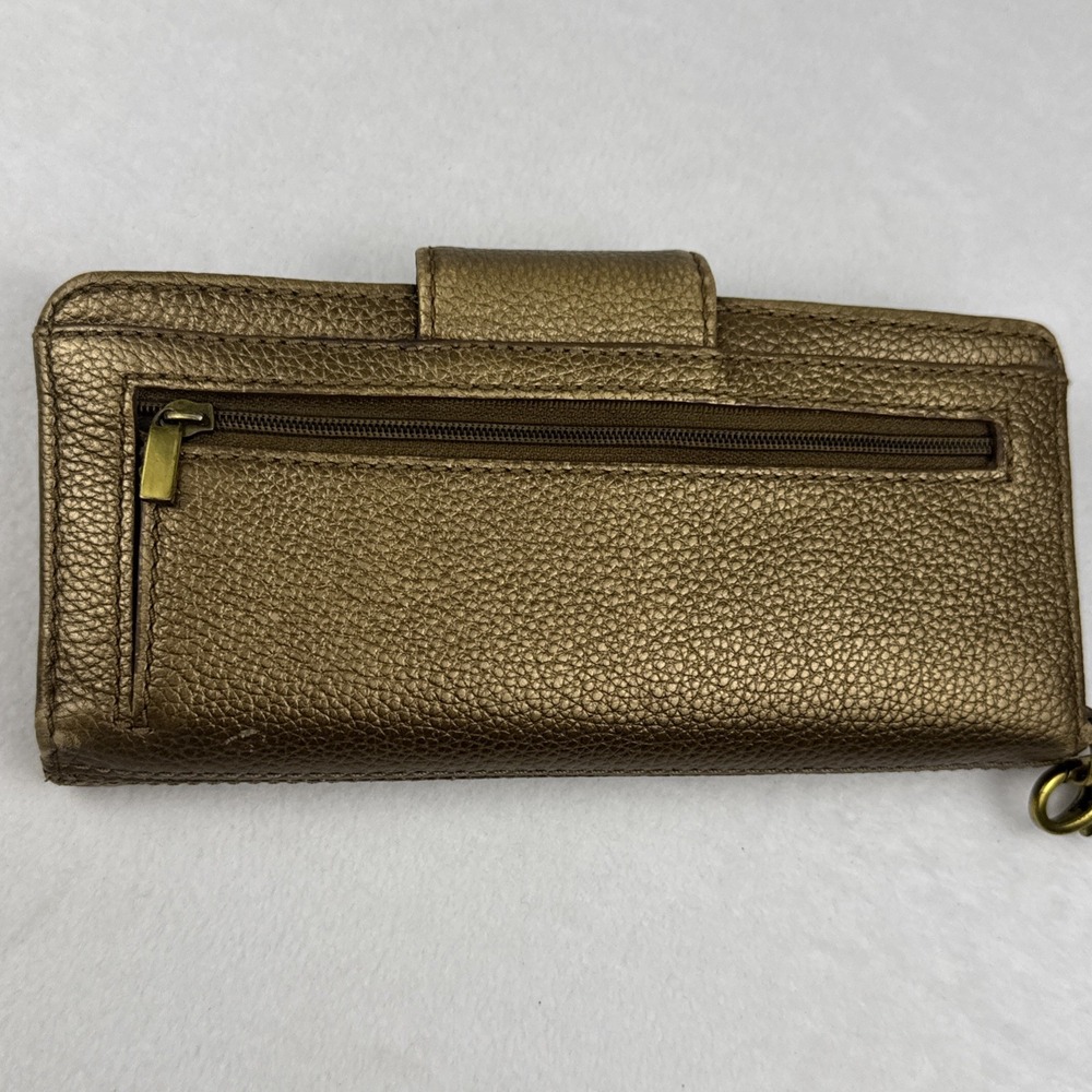 FOSSIL Quinn Slim Wristlet Clutch Bi-Fold Wallet Pebbled Metallic Gold SWL1085 - Picture 6 of 12